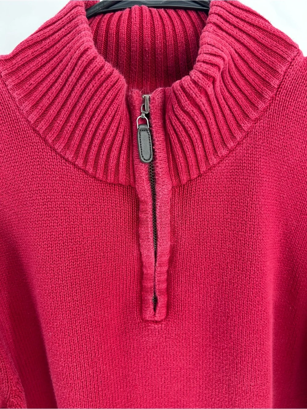 L.L. Bean Men's Red/Burgundy 100% Cotton Quarter-Zip Pullover Sweater Large Tal